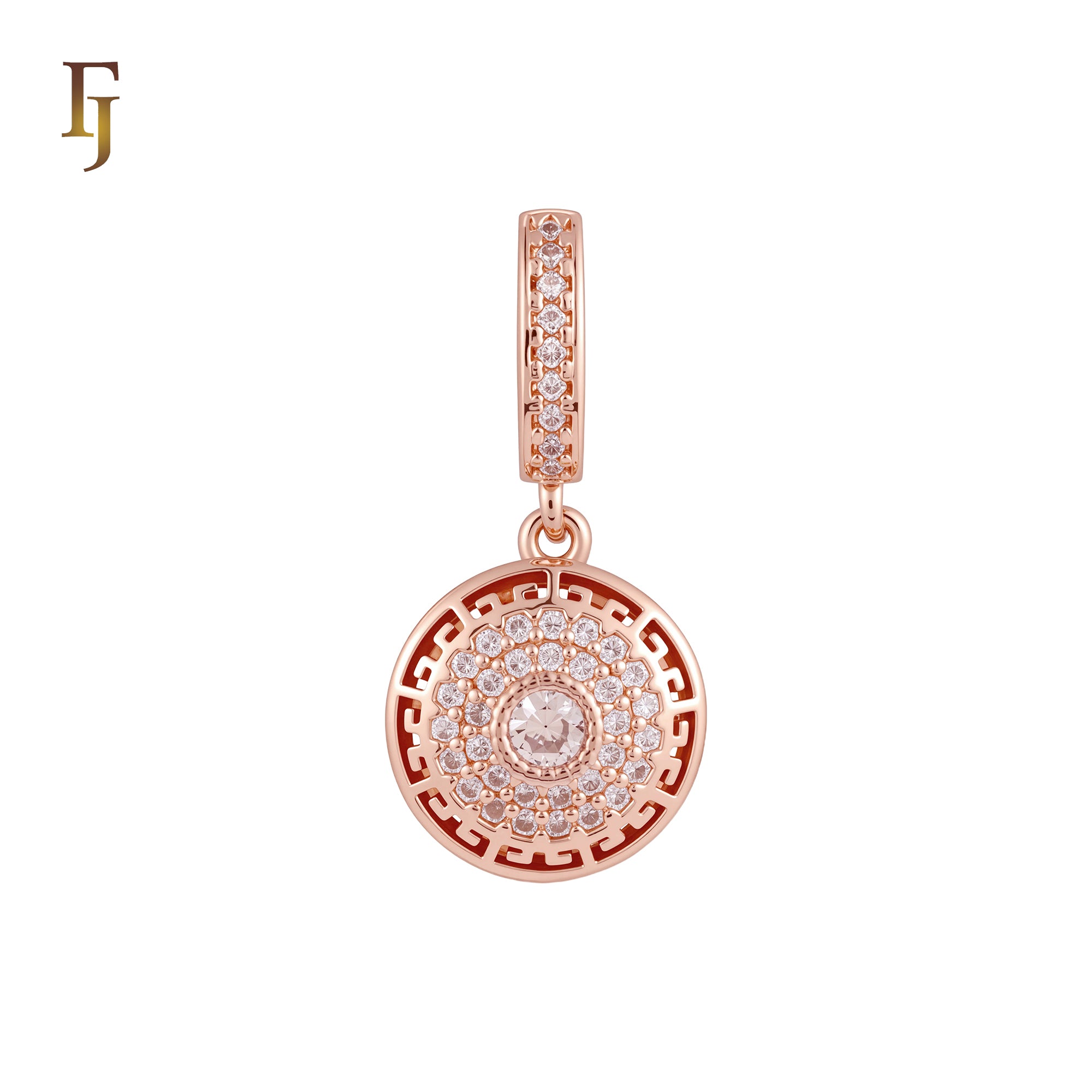 Double Halo white CZs Greey key Rose Gold Pendant