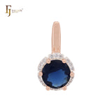 Solitaire Halo Big Rounded Colorful CZ Rose Gold two tone Solitaire Pendant