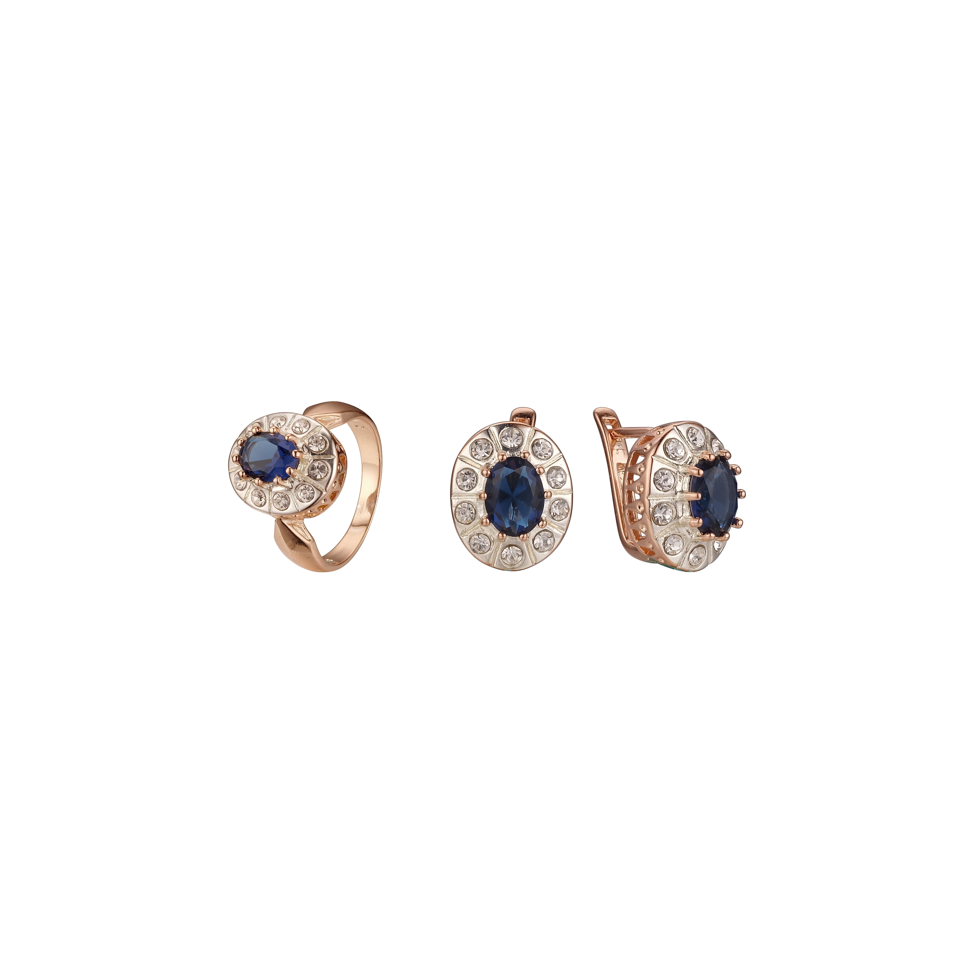Conjunto de halo de oro rosa con anillos