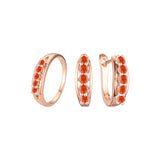 Conjunto de joias de anéis de ouro rosa de dois tons e cinco pedras coloridas cluster cz