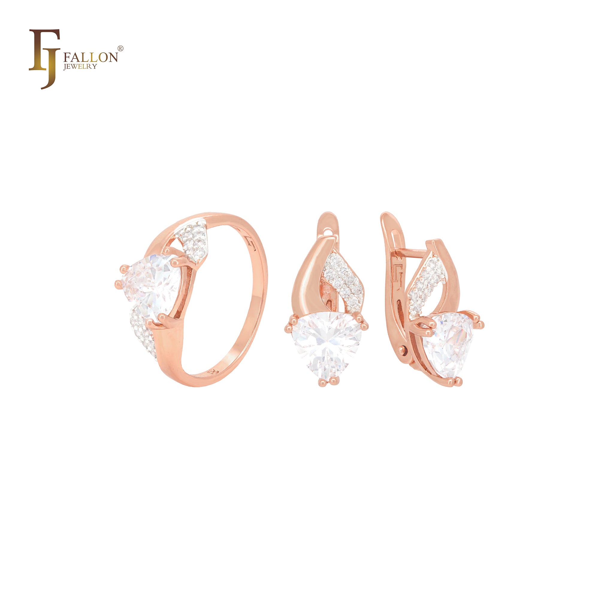 Dreieckiger Solitär-CZ mit weißen Zirkonia in Roségold mit Ringen