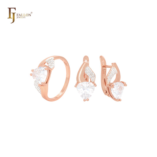 Triangular pinky solitaire CZ with white CZs Rose Gold Jewelry Set with Rings