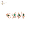 Sparkling flower leaves of white Green stone Rose Gold two tone Jewelry Set with Rings and Pendant