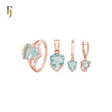 Conjunto de joias triangulares de zircônia cúbica branca com flecha de zircônias cúbicas brancas em ouro rosa, dois tons, com anéis e pingente