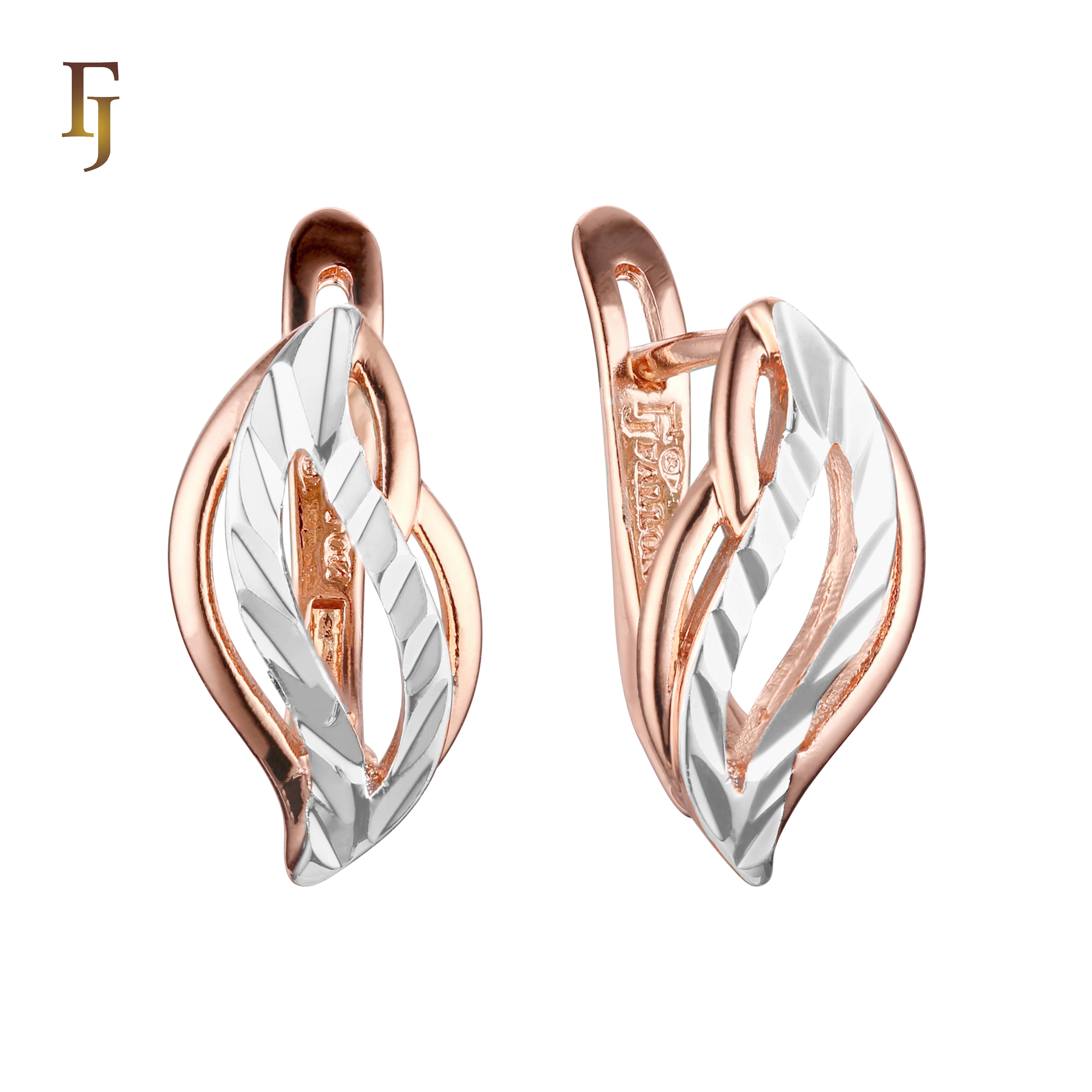 Silver Leaf Russian Lock Earrings – Twisted Polished & Textured Design – FJ Jewelry