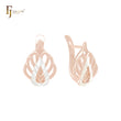 Leaves engraved with texture Rose Gold two tone Russian Lock Earrings