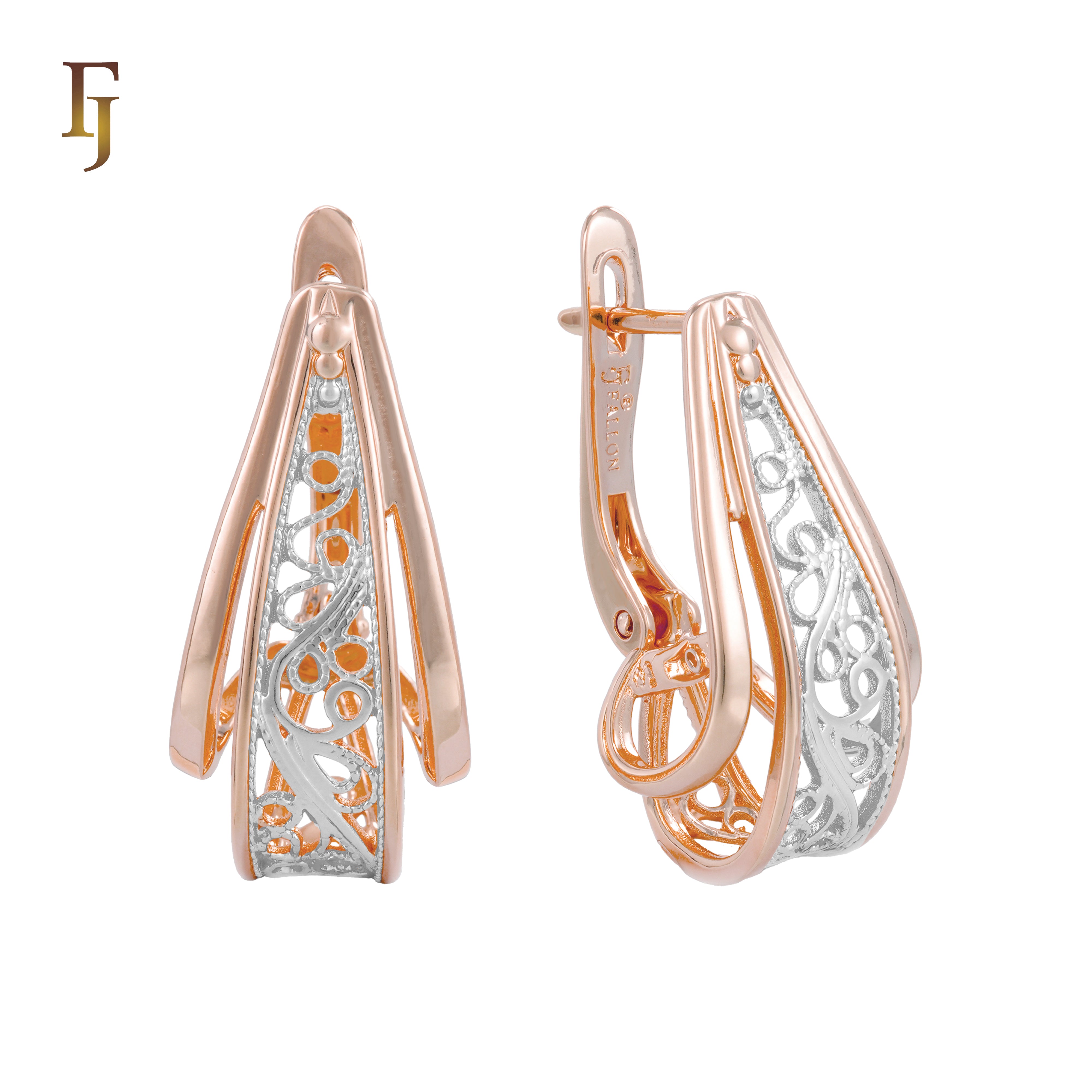 Geometric Filigree Russian Lock Earrings in Gold Plating with Three-Dimensional Design – FJ Jewelry