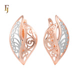 Rose Gold and White Filigree Russian Lock Earrings with Leaf Shape Cutout Design – FJ Jewelry