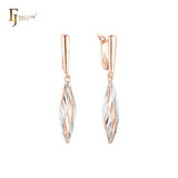 Marquise etched cage Rose Gold two tone drop Russian Lock Earrings