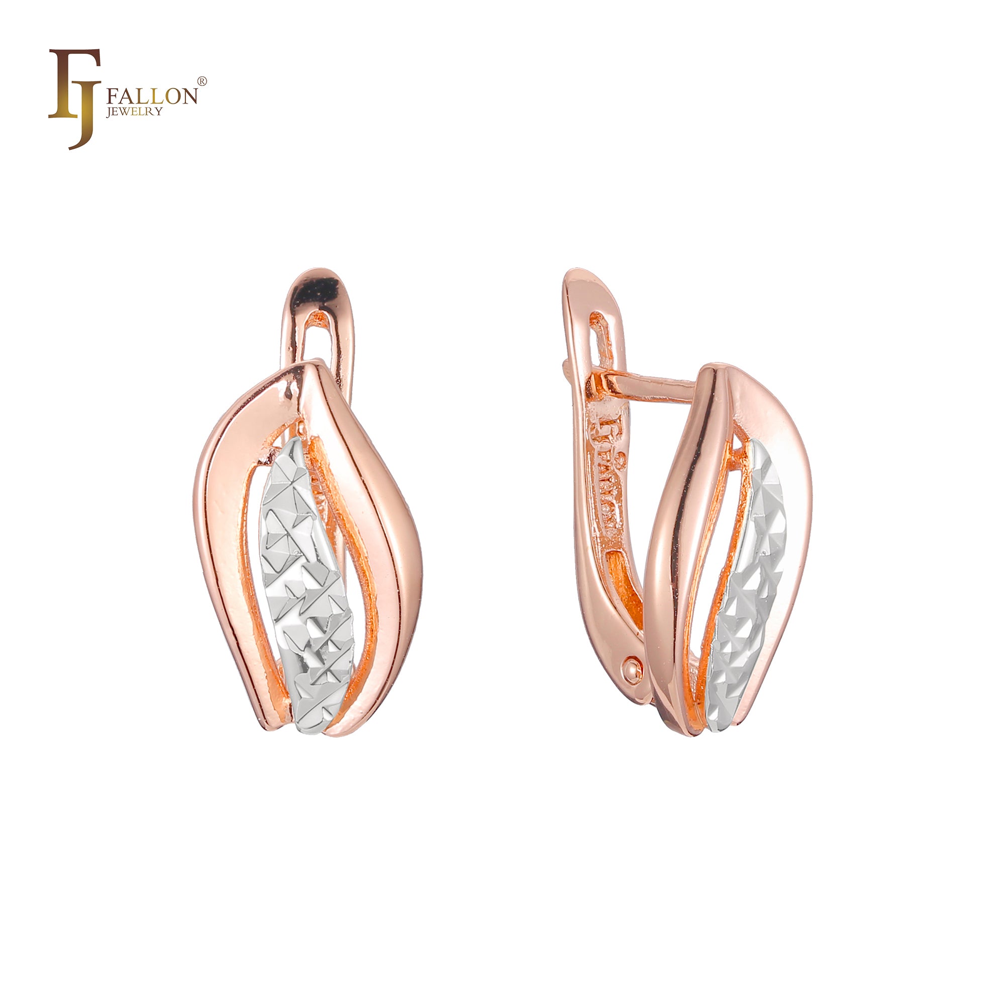 Flamme und Blätter 14K Gold, Roségold, zweifarbige Ohrringe