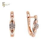 Cluster flower white CZs Rose Gold two tone Russian Lock Earrings