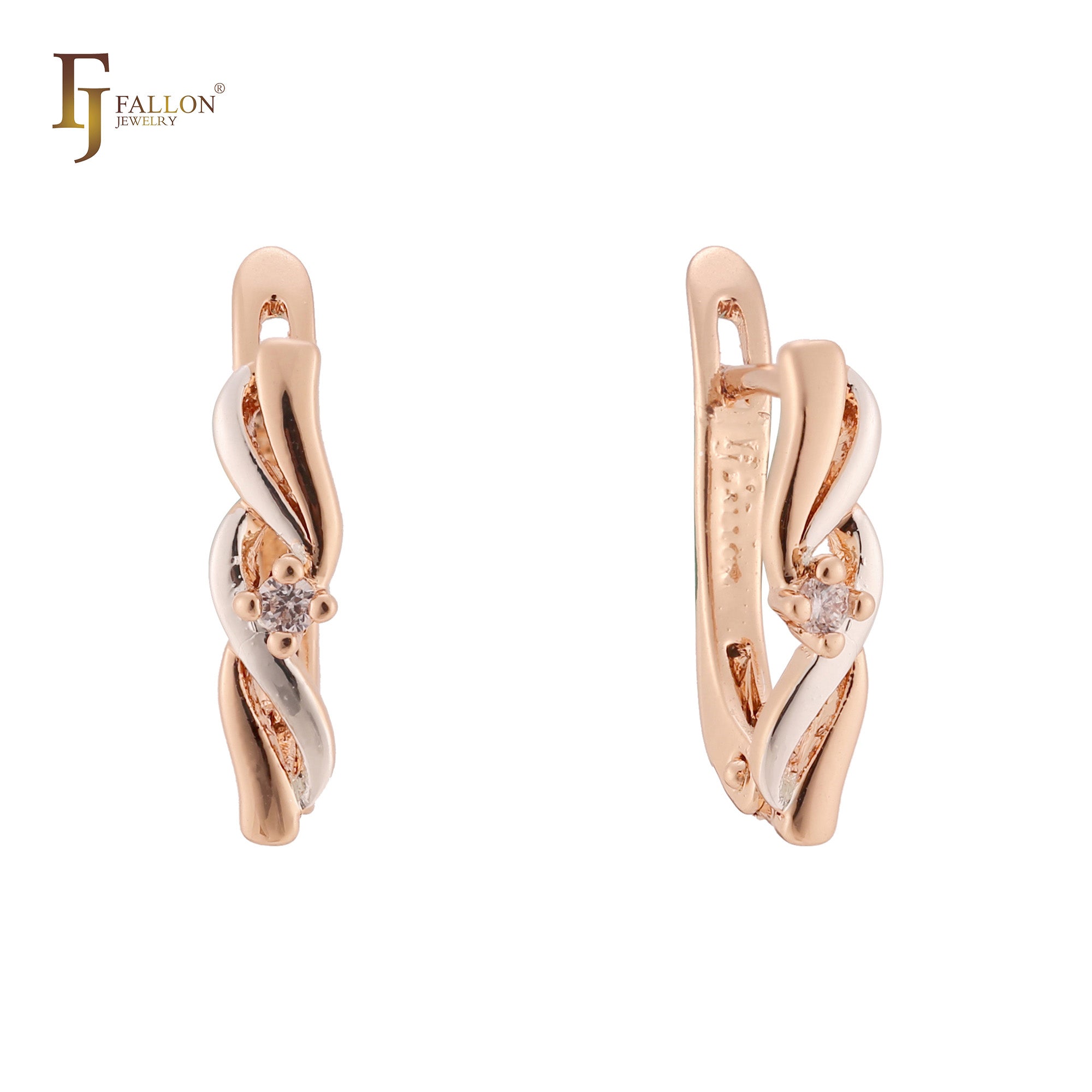 Double spinning ribbons Rose Gold two tone Russian Lock Earrings