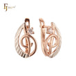 Leave of music tone white CZ Russian Lock Rose Gold Earrings