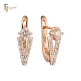 Chevron paved white CZs solitaire Rose Gold Russian Lock Earrings