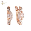 Twisted paved white CZs Rose Gold two tone Russian Lock Earrings