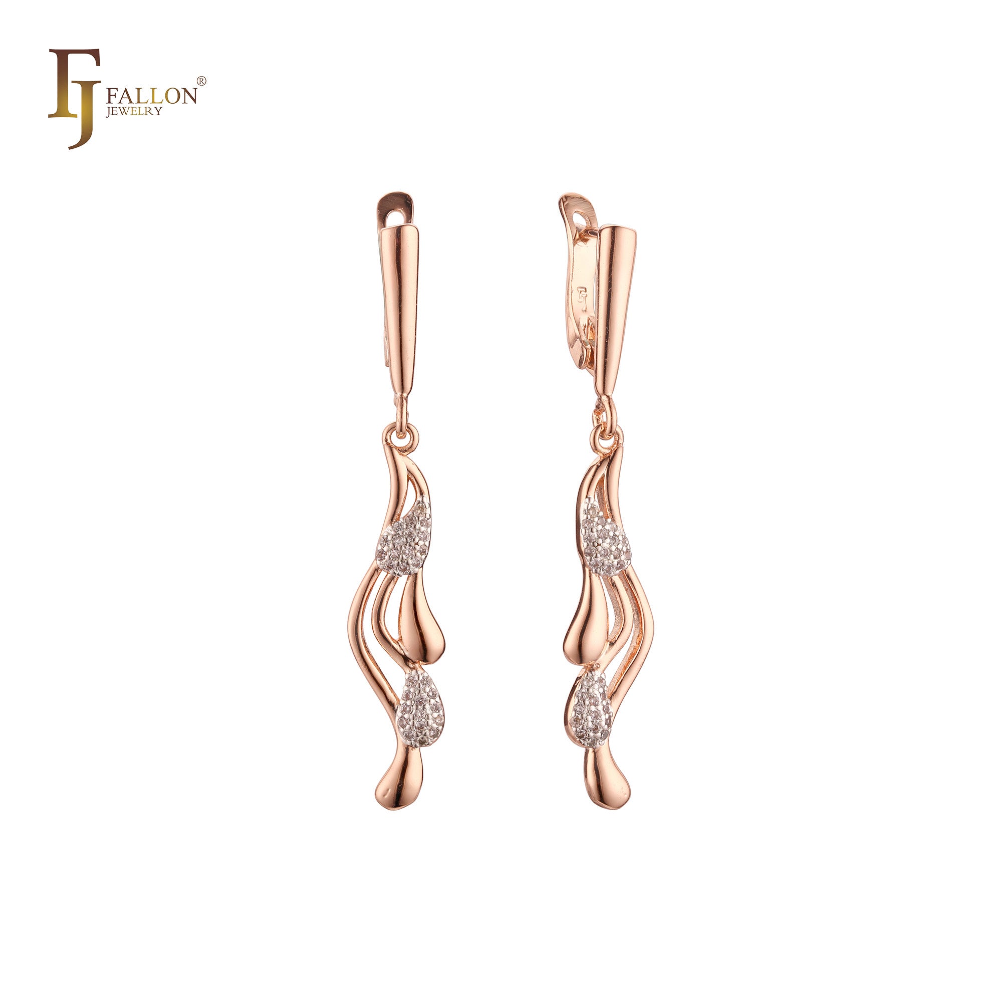 Multi twisted water drop paved white CZs drop Russian Lock Earrings