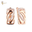 Wide window of white CZs Rose Gold two tone Russian Lock Earrings