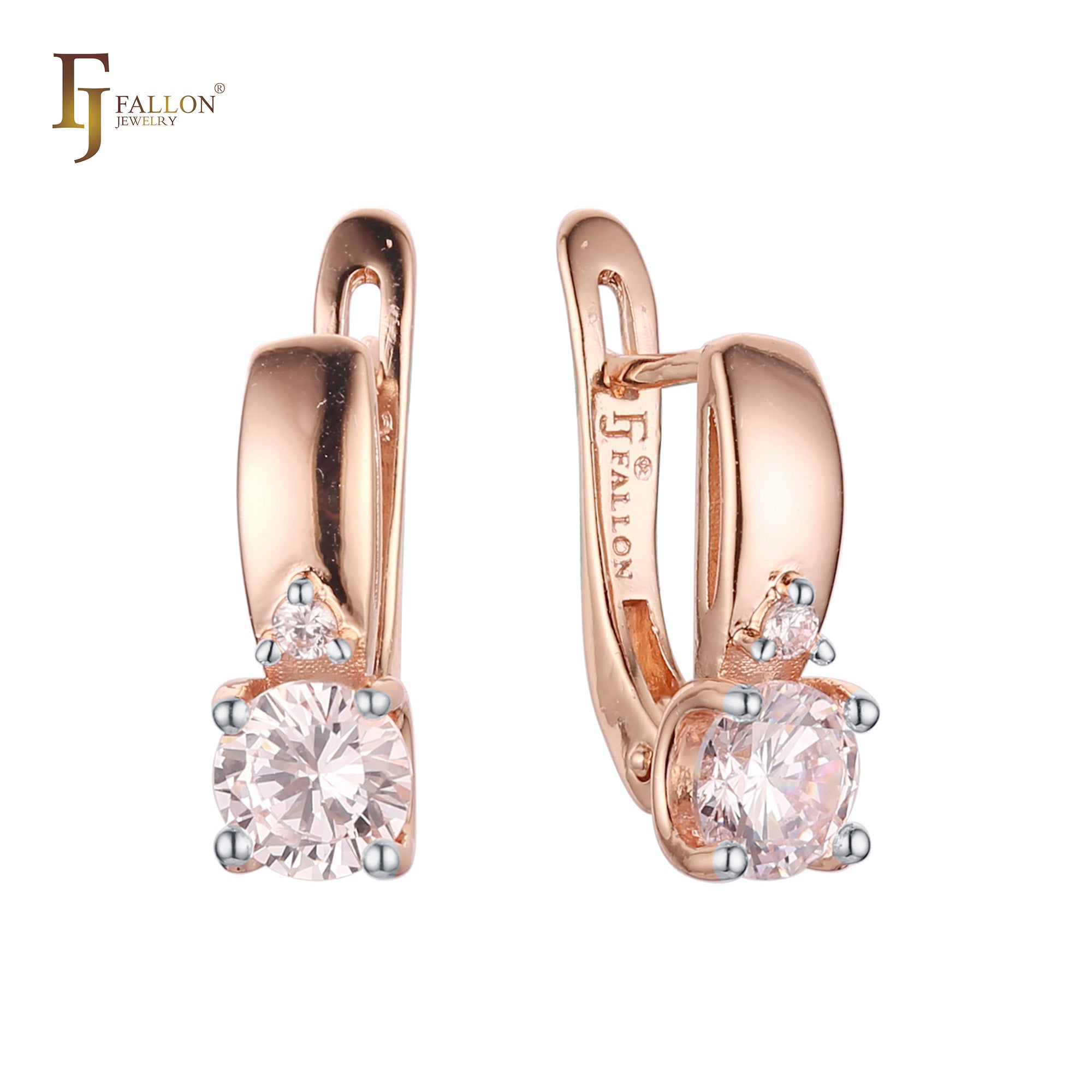 Solitaire earrings in 14K Gold, Rose Gold, two tone plating colors