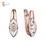 Marquise leaves of solitaire white CZ Rose Gold two tone Russian Lock Earrings