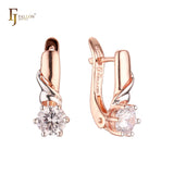 Twisted band silver solitaire white CZs Rose Gold two tone Russian Lock Earrings