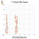Rose Gold Russian Lock Earrings with Curved Floral CZ Accents – Elegant Dangle Design for Women | FJ Jewelry