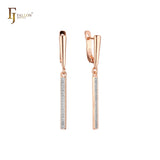 Long tall bar of white Czs silver Rose Gold two tone drop Russian Lock Earrings