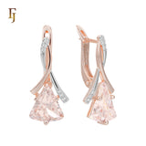 🔥 Gold Russian Lock Earrings – Blue Triangle CZ Drop with Crisscross Pavé Design | Elegant Non-Tarnish Jewelry by FJ