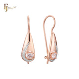 Aretes de gancho de alambre solitario en Oro 14K, oro rosa, baño de dos tonos