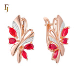 Gold-Plated Russian Lock Earrings with Red CZ Gemstones – Elegant Butterfly Design Earrings