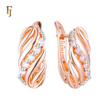 Gold-Plated Russian Lock Earrings with Twisted Design and CZ Accents – Elegant Hoop Style