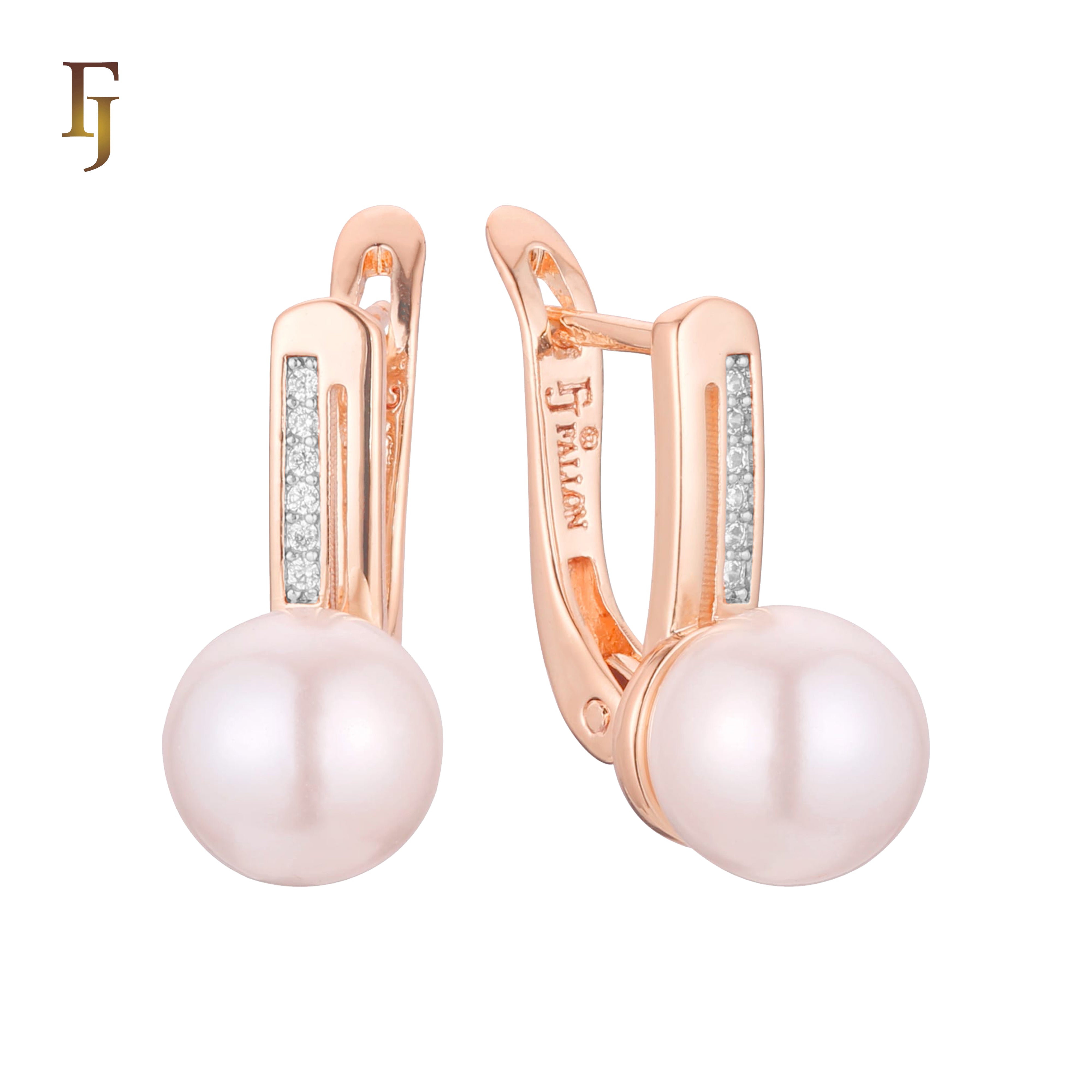 Gold-Plated Russian Lock Earrings with Simulated Pearl Drop and CZ Accents – Elegant Bridal Jewelry