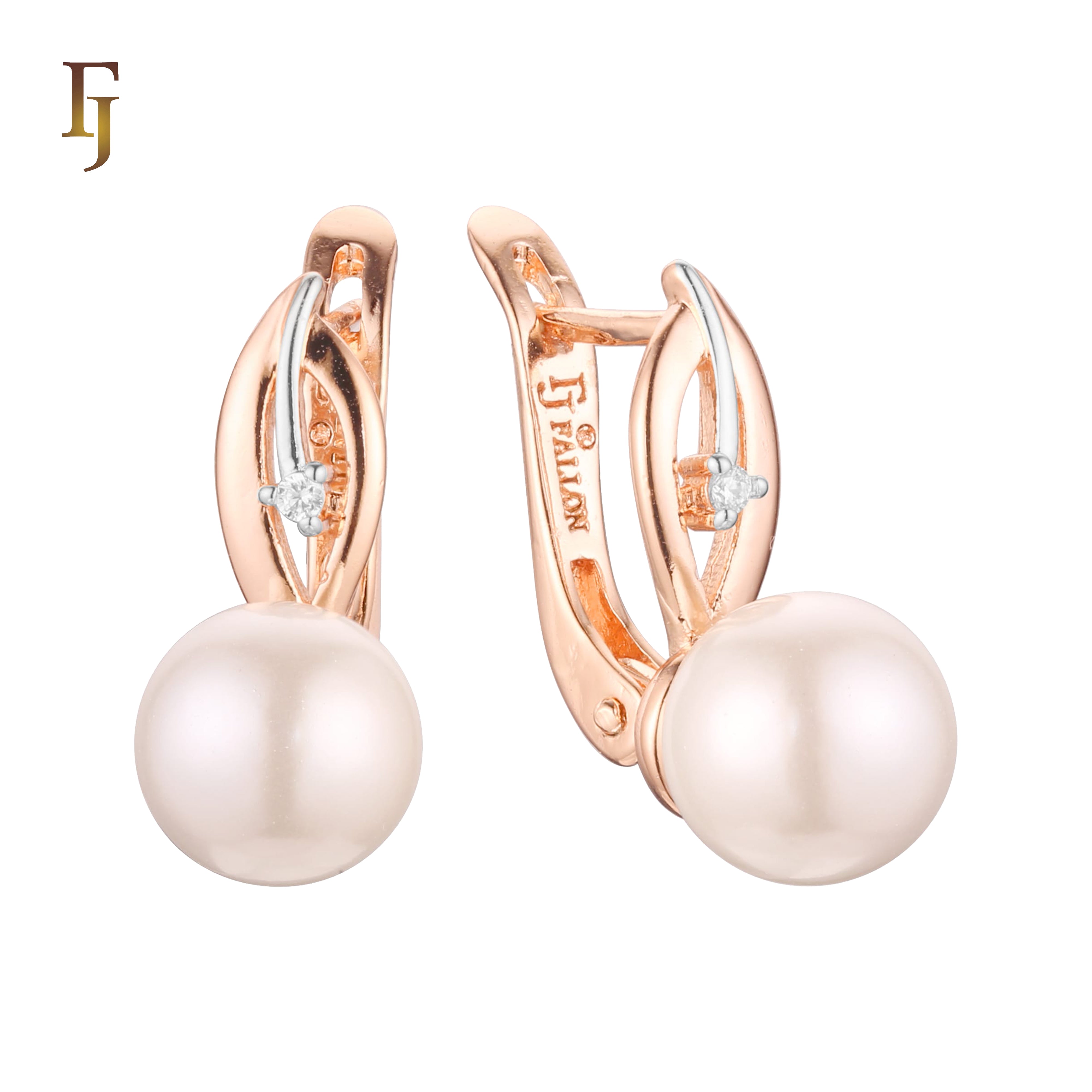 Gold-Plated Russian Lock Earrings with Simulated Pearl and CZ Accent – Classic Drop Earrings