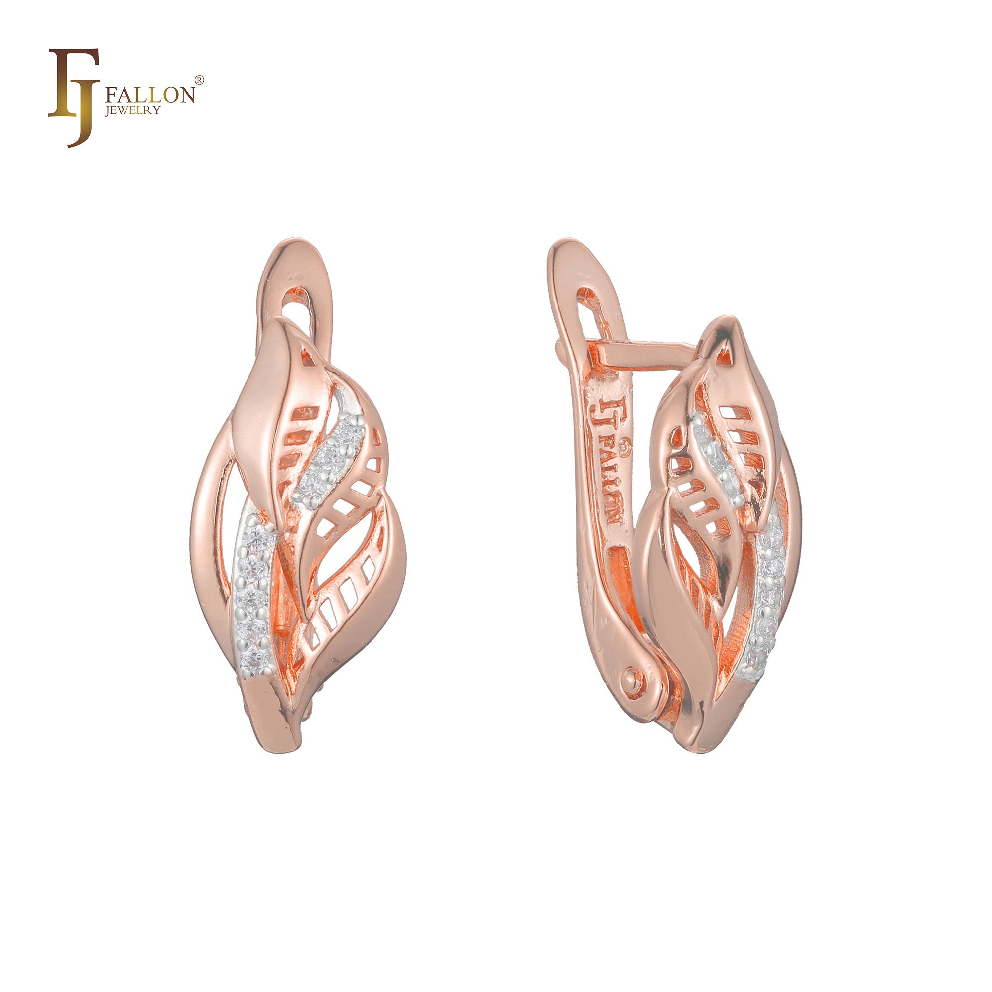 Leaves earrings in 14K Gold, Rose Gold, two tone plating colors