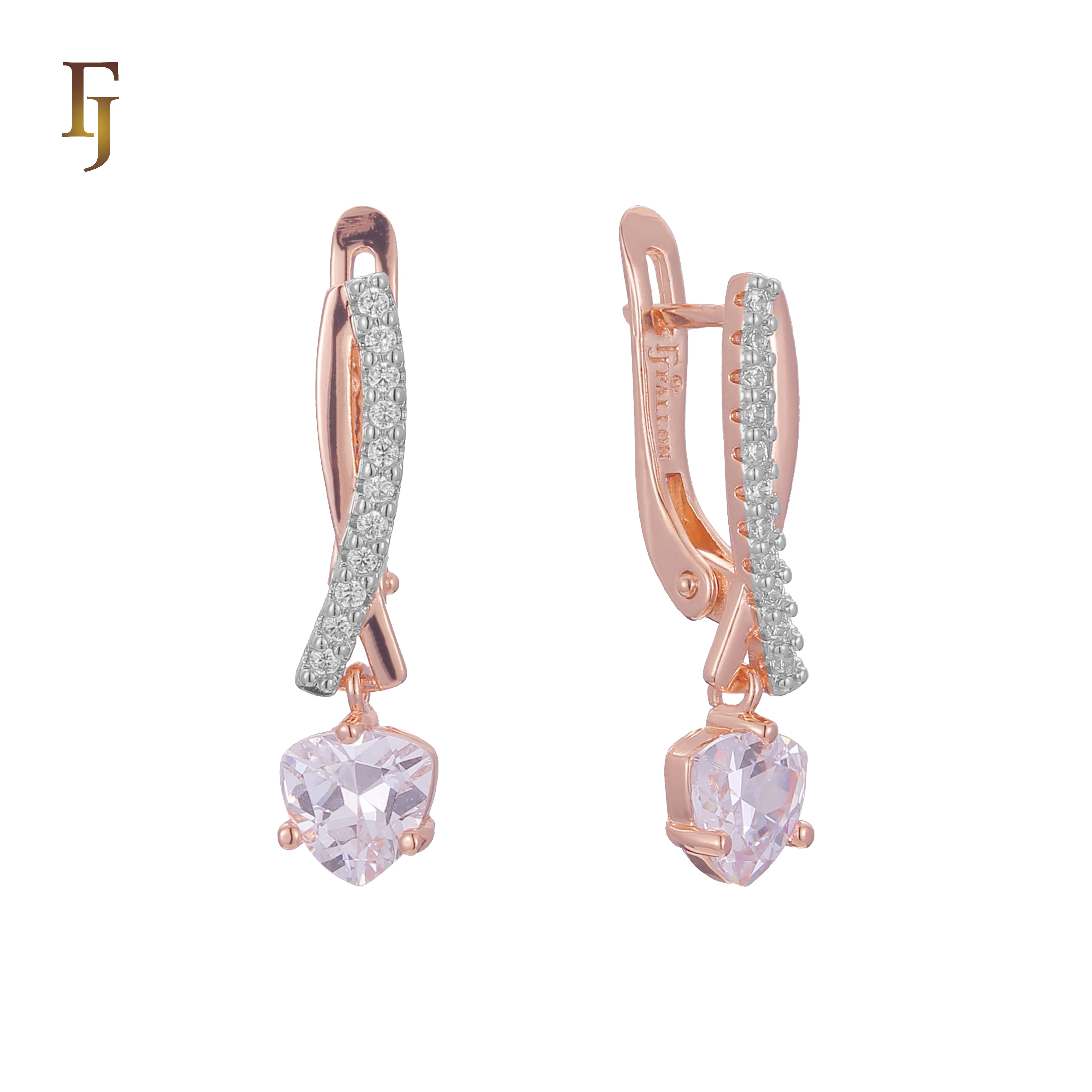 Solitaire drop cluster earrings plated in 14K Gold, Rose Gold, two tone