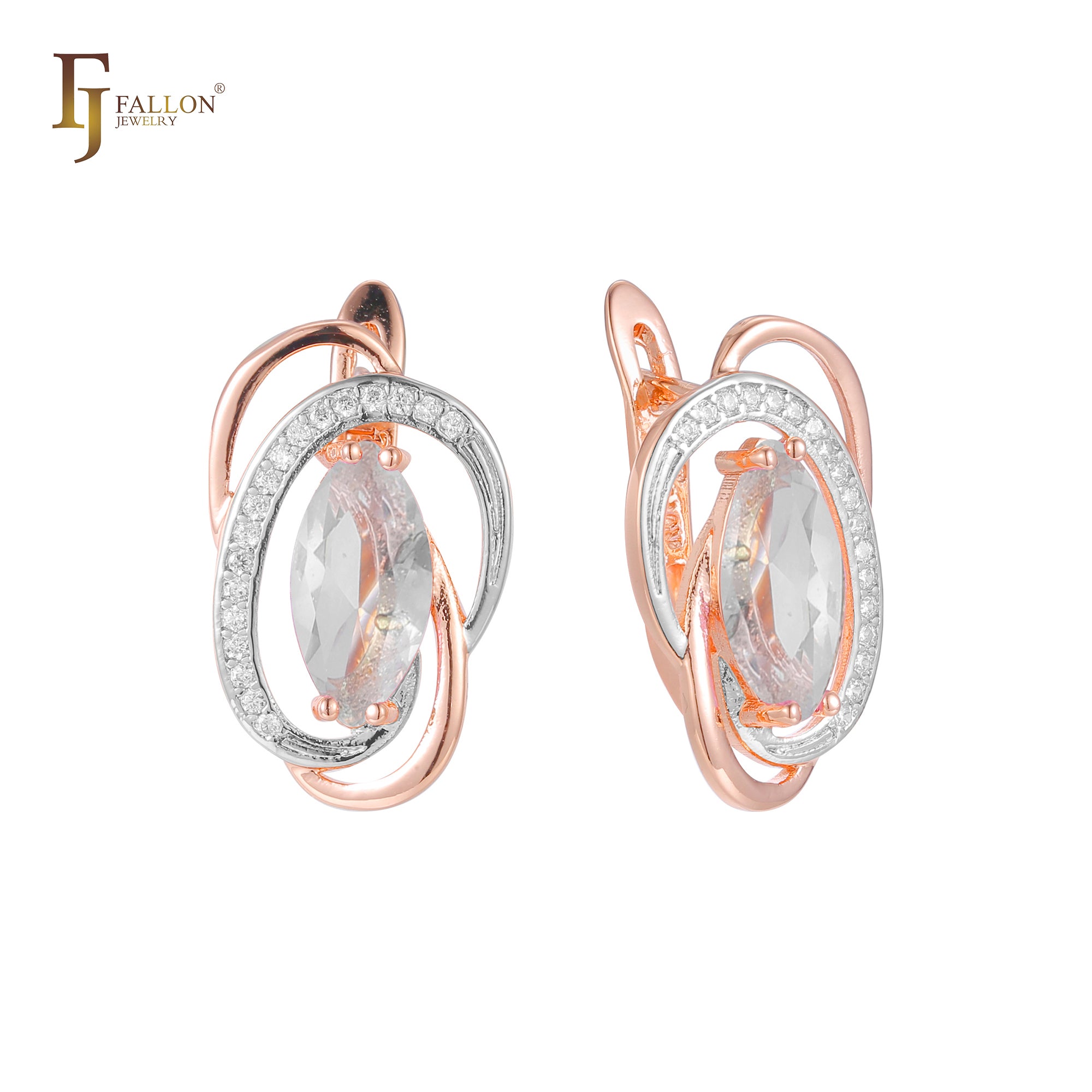 Solitär-Marquise-Ohrringe aus 14 Karat Gold und Roségold, zweifarbig