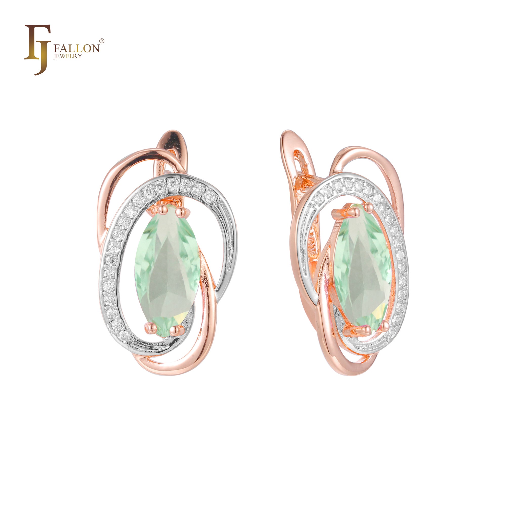 Solitär-Marquise-Ohrringe aus 14 Karat Gold und Roségold, zweifarbig