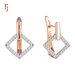 Rose Gold Geometric Square Earrings with Clear CZ – Elegant Minimalist Russian Lock Earrings for Women