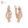 Irregular shaped ribbons of white CZs Rose Gold two tone Russian Lock Earrings