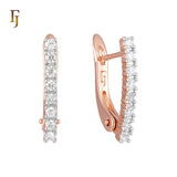 Row of cluster white CZs Rose Gold, two tone Russian Lock Earrings