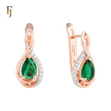 Rose Gold Teardrop Russian Lock Earrings with Pink CZ and Infinity Twist Design