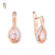 Rose Gold Teardrop Russian Lock Earrings with Pink CZ and Infinity Twist Design
