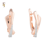 Modern Twist Rose Gold Russian Lock Earrings with White CZ Accents