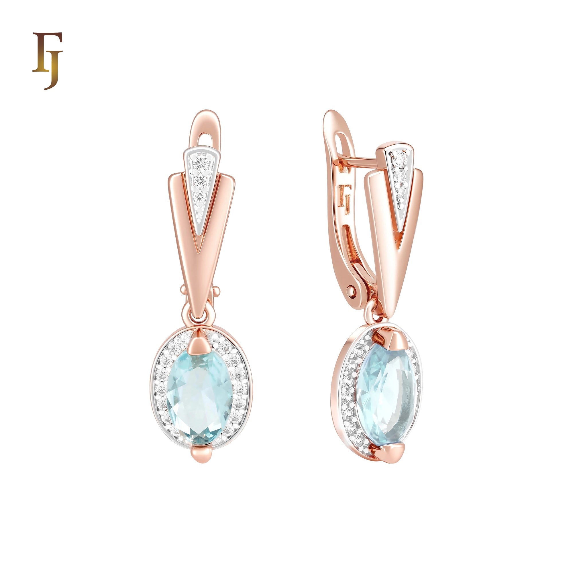 Halo giant oval deep apple green CZ with white czs Rose Gold two tone Russian Lock Earrings