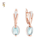 Halo giant oval deep apple green CZ with white czs Rose Gold two tone Russian Lock Earrings