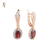 Halo giant oval deep apple green CZ with white czs Rose Gold two tone Russian Lock Earrings