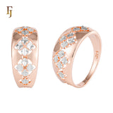 Geometric Pattern Wide Rose Gold Plated Ring for Women, Brass Based Jewelry