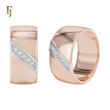 Bold Two-Tone Gold Plated Wide Band Ring with Diagonal CZ Inlay for Men or Unisex