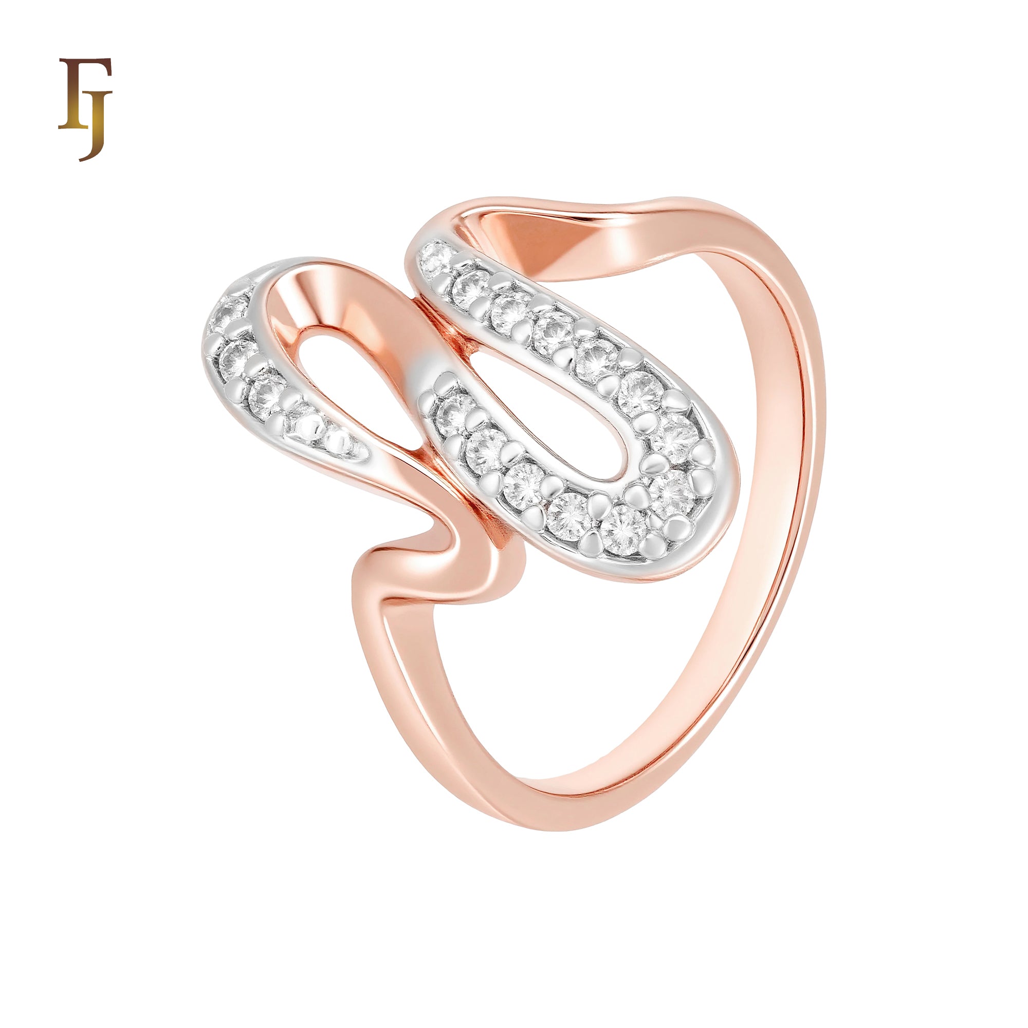 Snake white CZs Rose Gold two tone Fashion Rings