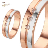 Three stones wedding rings in Rose Gold, two tone Wedding Bands Rings