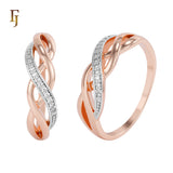 Rose Gold Twist Women’s Ring – Interwoven Band with CZ Accents for Elegant Daily Wear